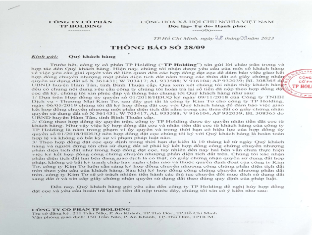 THÔNG BÁO SỐ 28.09